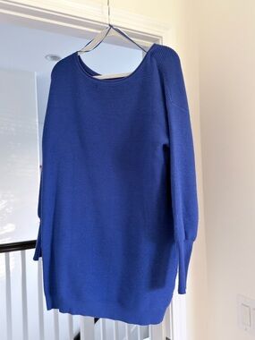 Anthropologie Blue Ribbed Tunic Sweater Medium Dolman Sleeve Knit Pullover